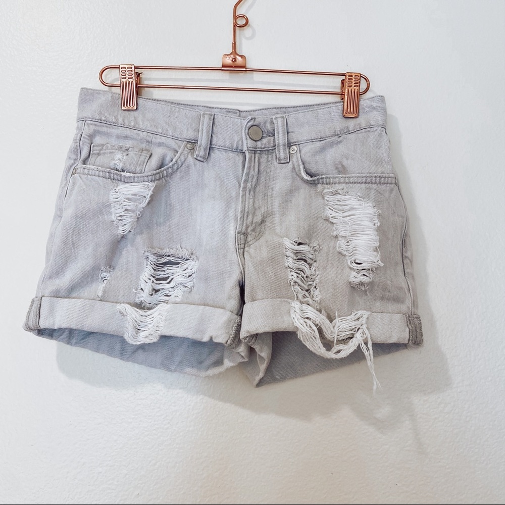 All Saints Light Gray Wash Distressed Shorts